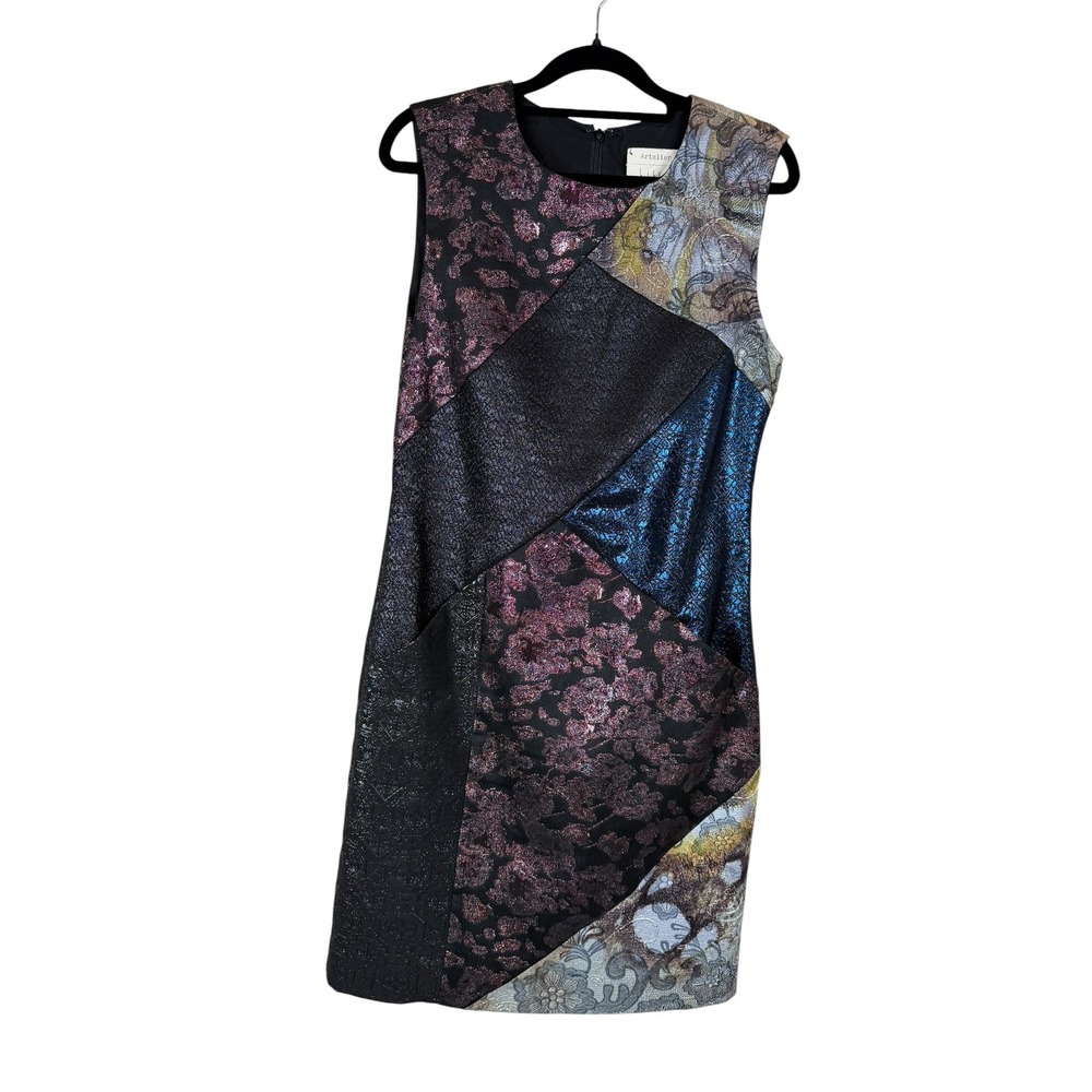 Nicole Miller Artelier Metallic Patchwork Brocade Shift Sleeveless 6 Y2K Art